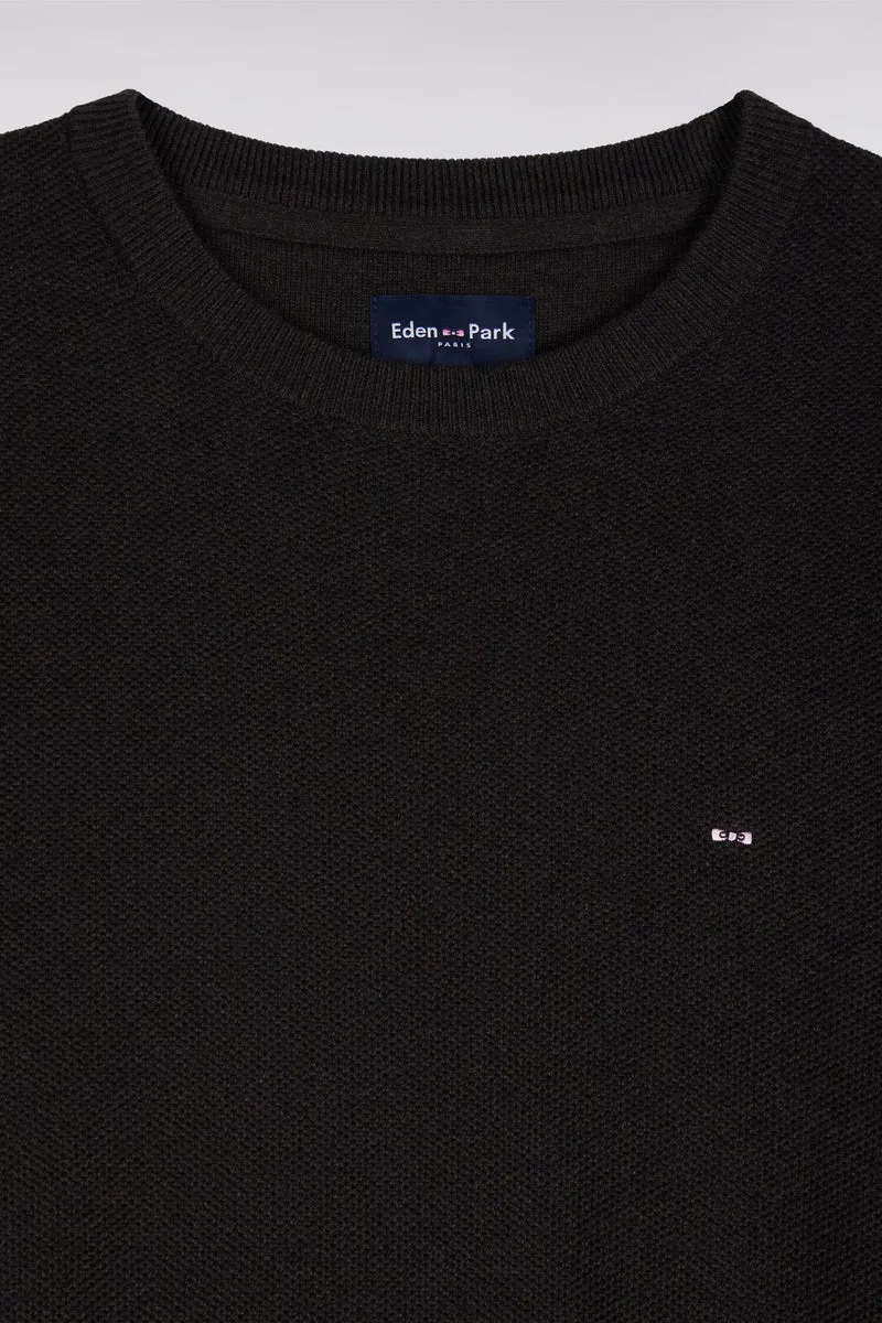 Pull col rond en coton marron coupe droite