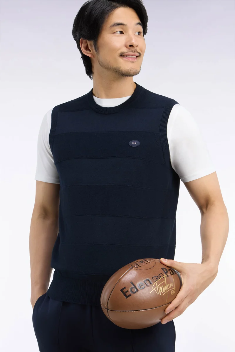 Pull débardeur golf en coton et viscose marine coupe droite