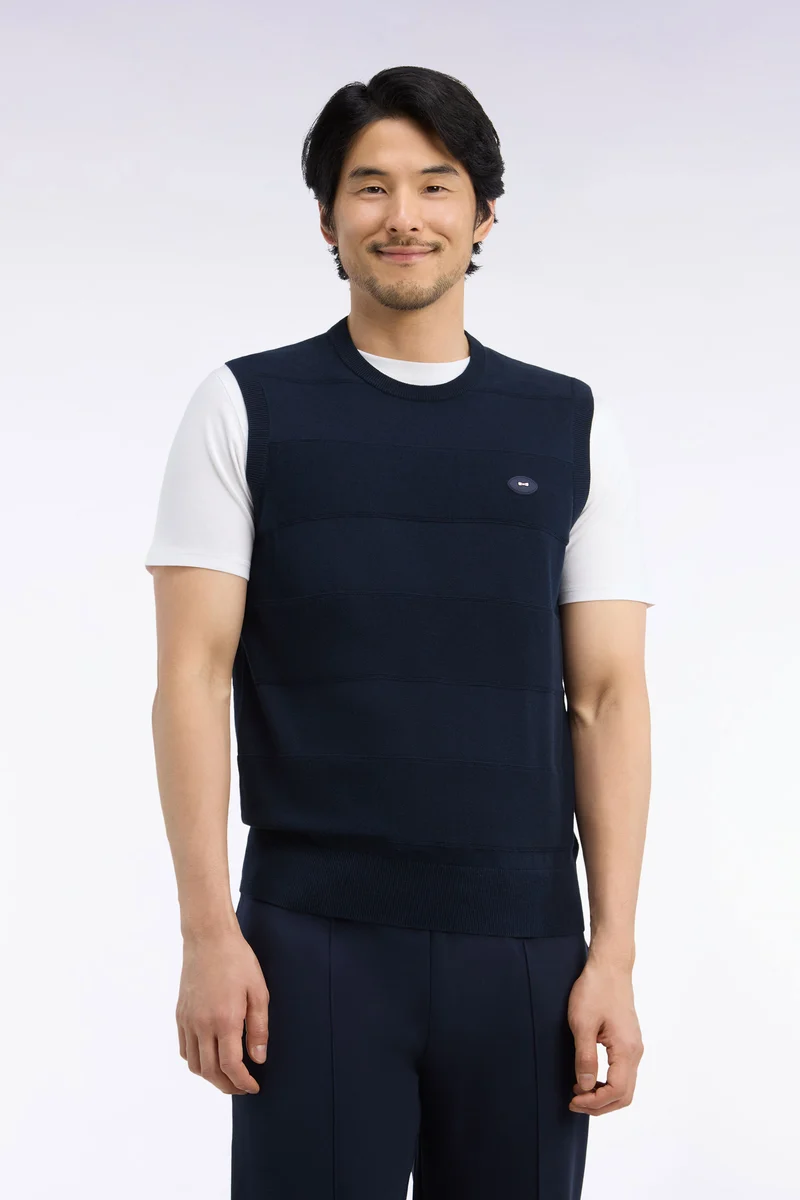 Pull débardeur golf en coton et viscose marine coupe droite