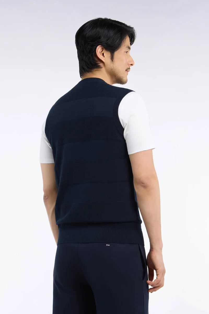Pull débardeur golf en coton et viscose marine coupe droite