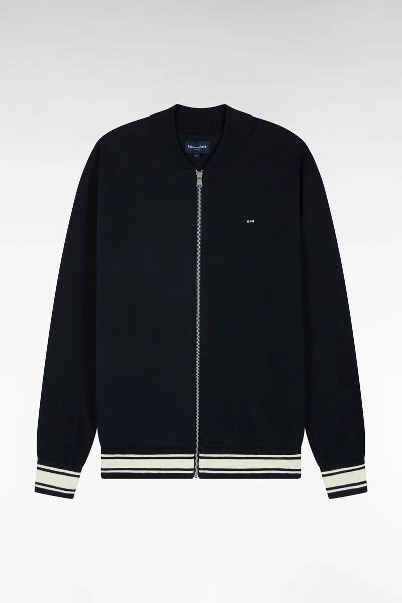 Cardigan teddy zippé en coton milano marine coupe droite