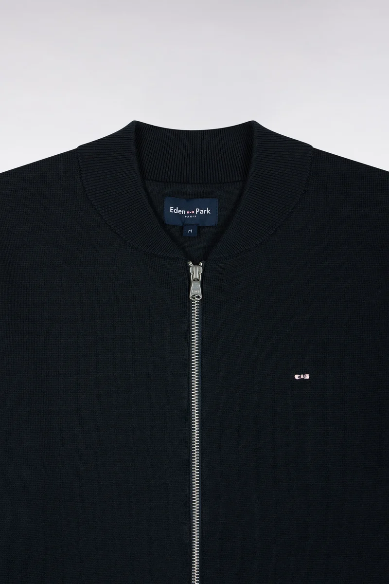 Cardigan teddy zippé en coton milano marine coupe droite