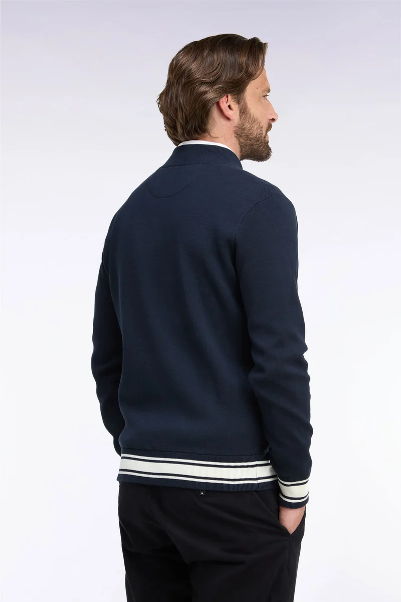 Cardigan teddy zippé en coton milano marine coupe droite