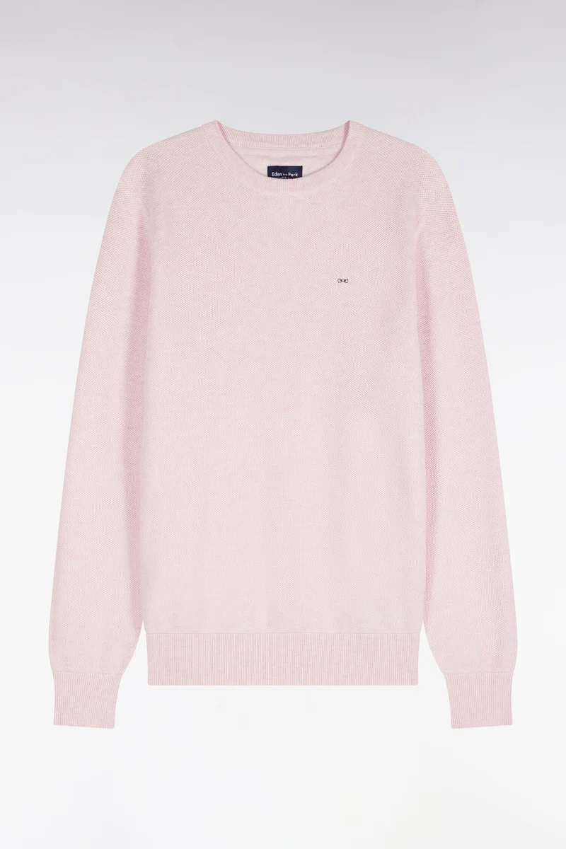 Pull col rond en coton rose coupe droite