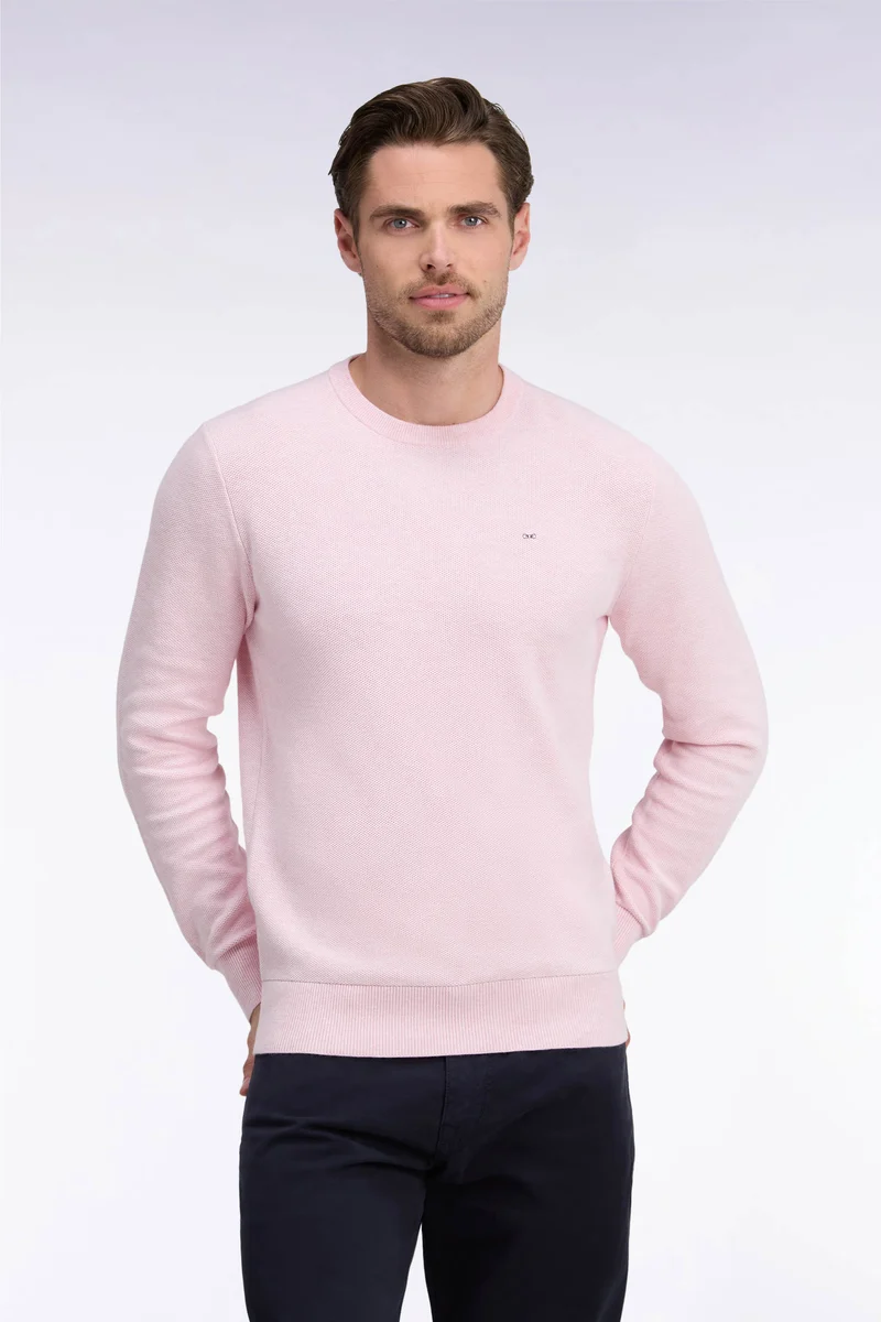 Pull col rond en coton rose coupe droite