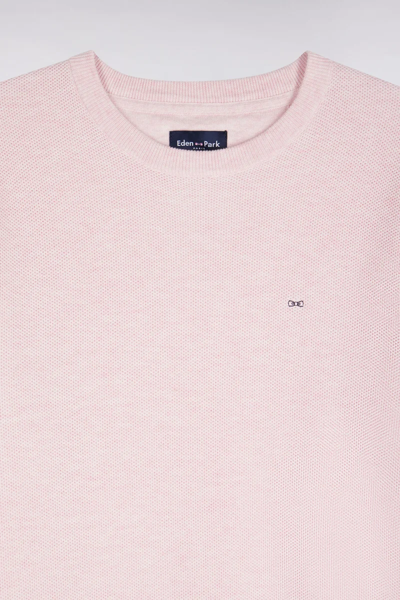 Pull col rond en coton rose coupe droite