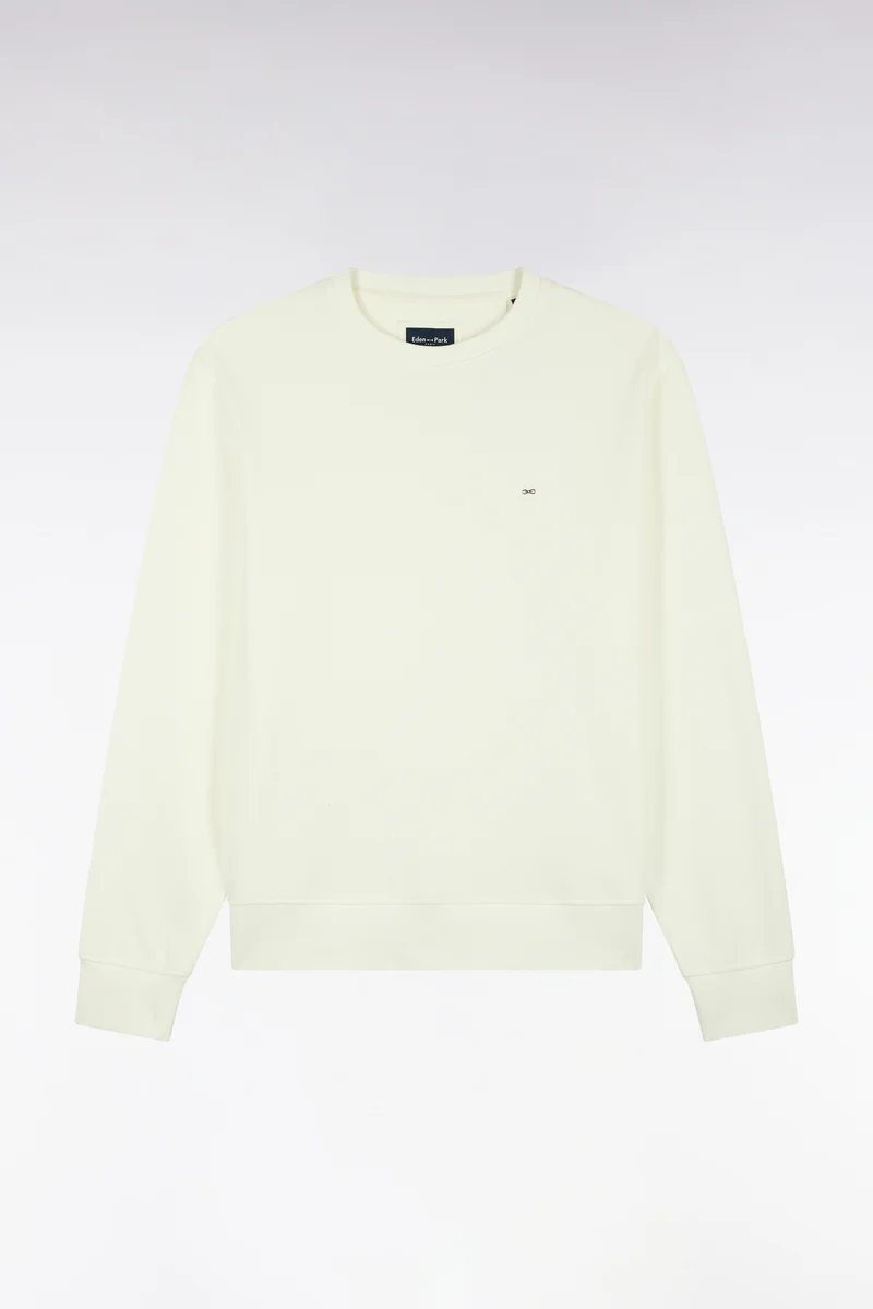 Sweatshirt à col rond en molleton coton écru coupe droite