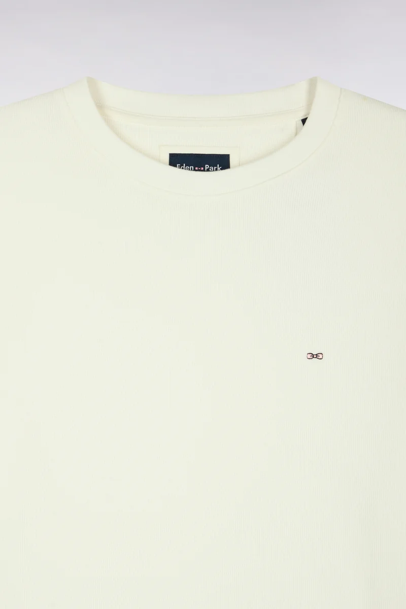 Sweatshirt à col rond en molleton coton écru coupe droite