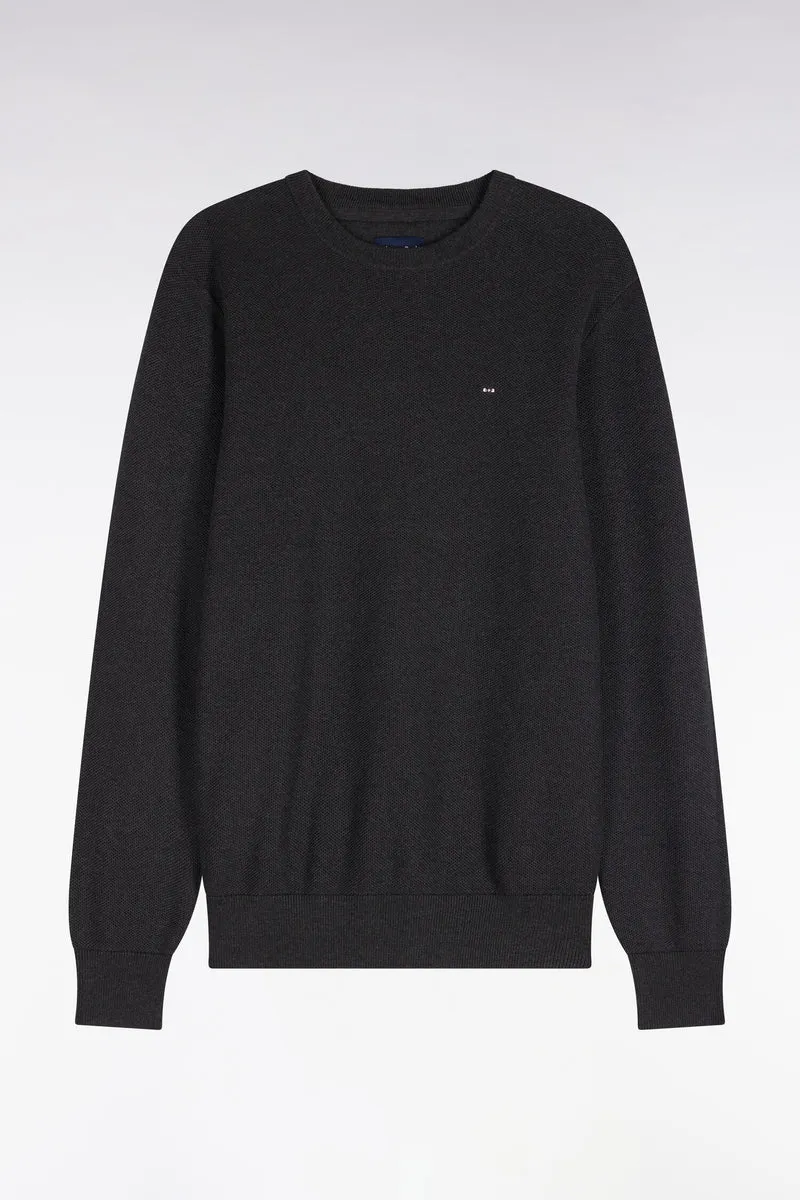 Pull col rond en coton gris foncé coupe droite