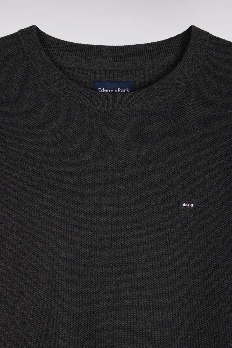 Pull col rond en coton gris foncé coupe droite