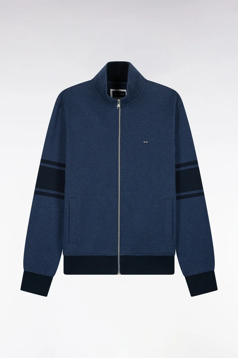 Sweatshirt zippé à col montant en molleton coton chiné coupe droite