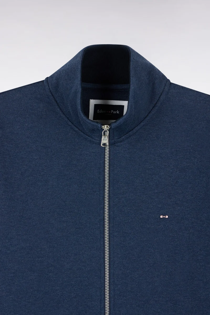 Sweatshirt zippé à col montant en molleton coton chiné coupe droite