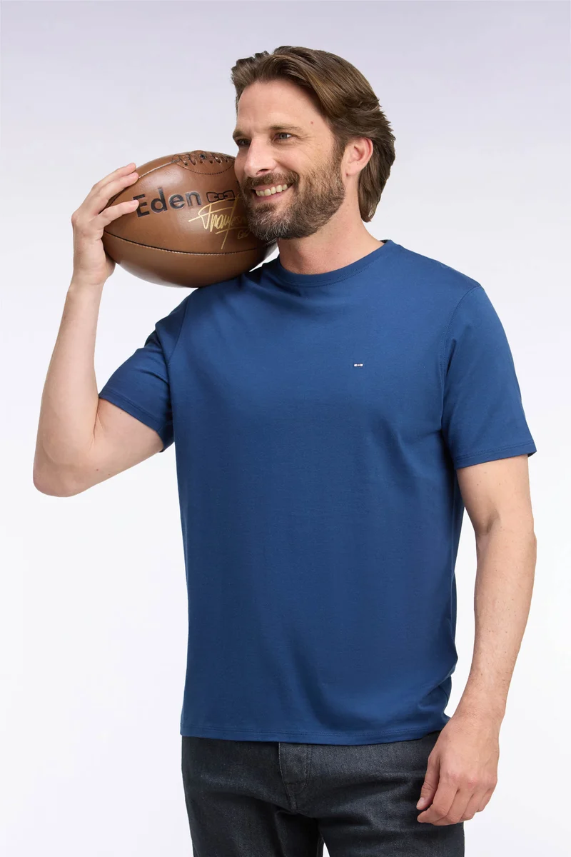 T-shirt manches courtes col rond en coton marine coupe droite