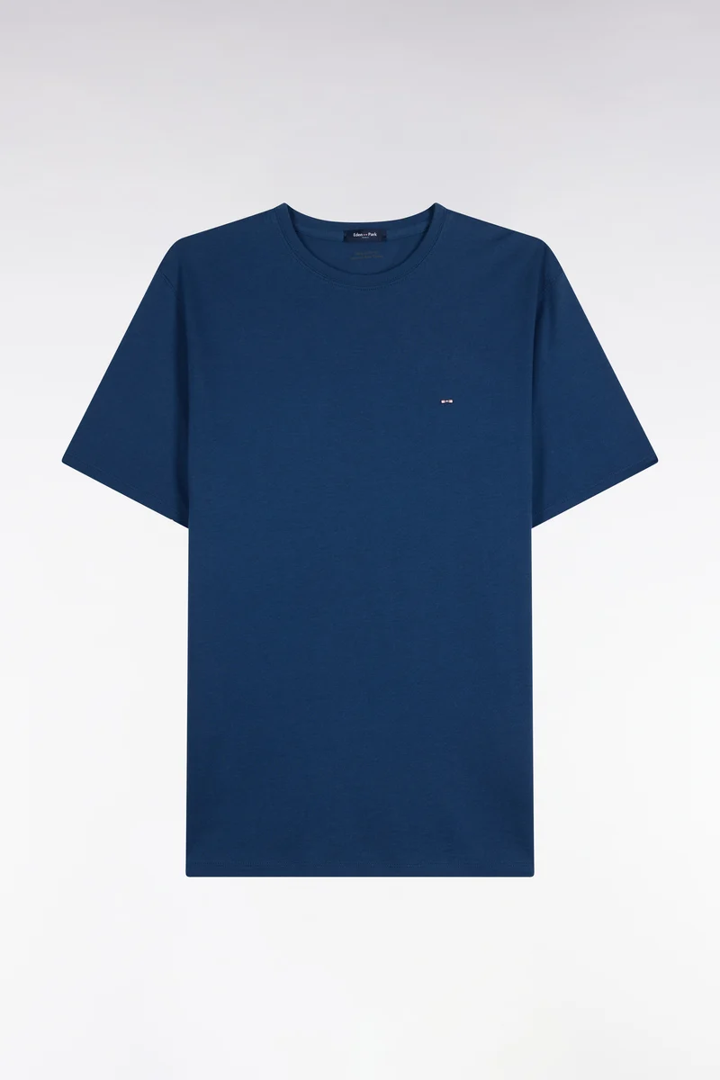 T-shirt manches courtes col rond en coton marine coupe droite