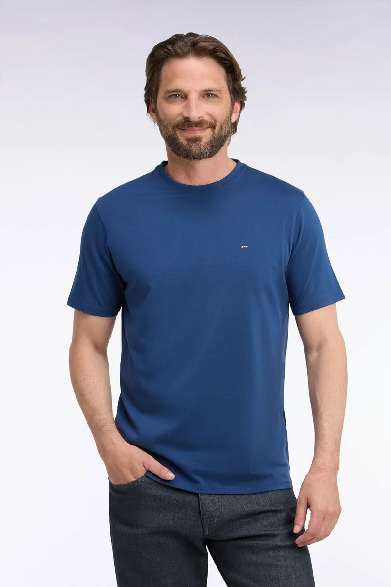 T-shirt manches courtes col rond en coton marine coupe droite