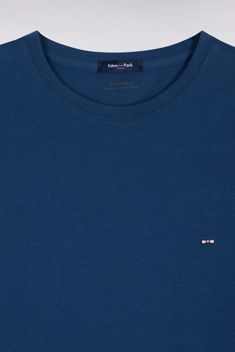 T-shirt manches courtes col rond en coton marine coupe droite