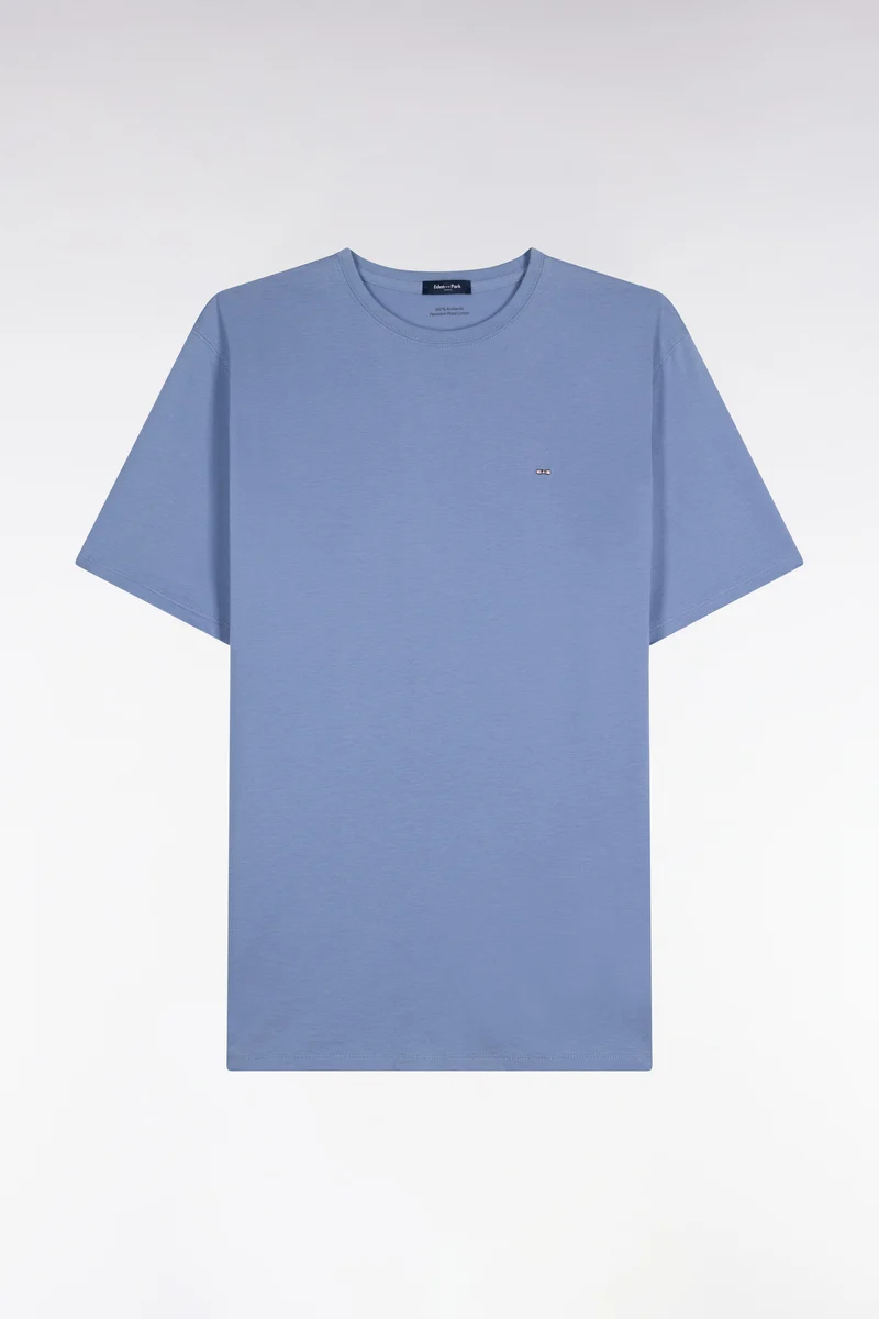 T-shirt manches courtes col rond en coton bleu coupe droite
