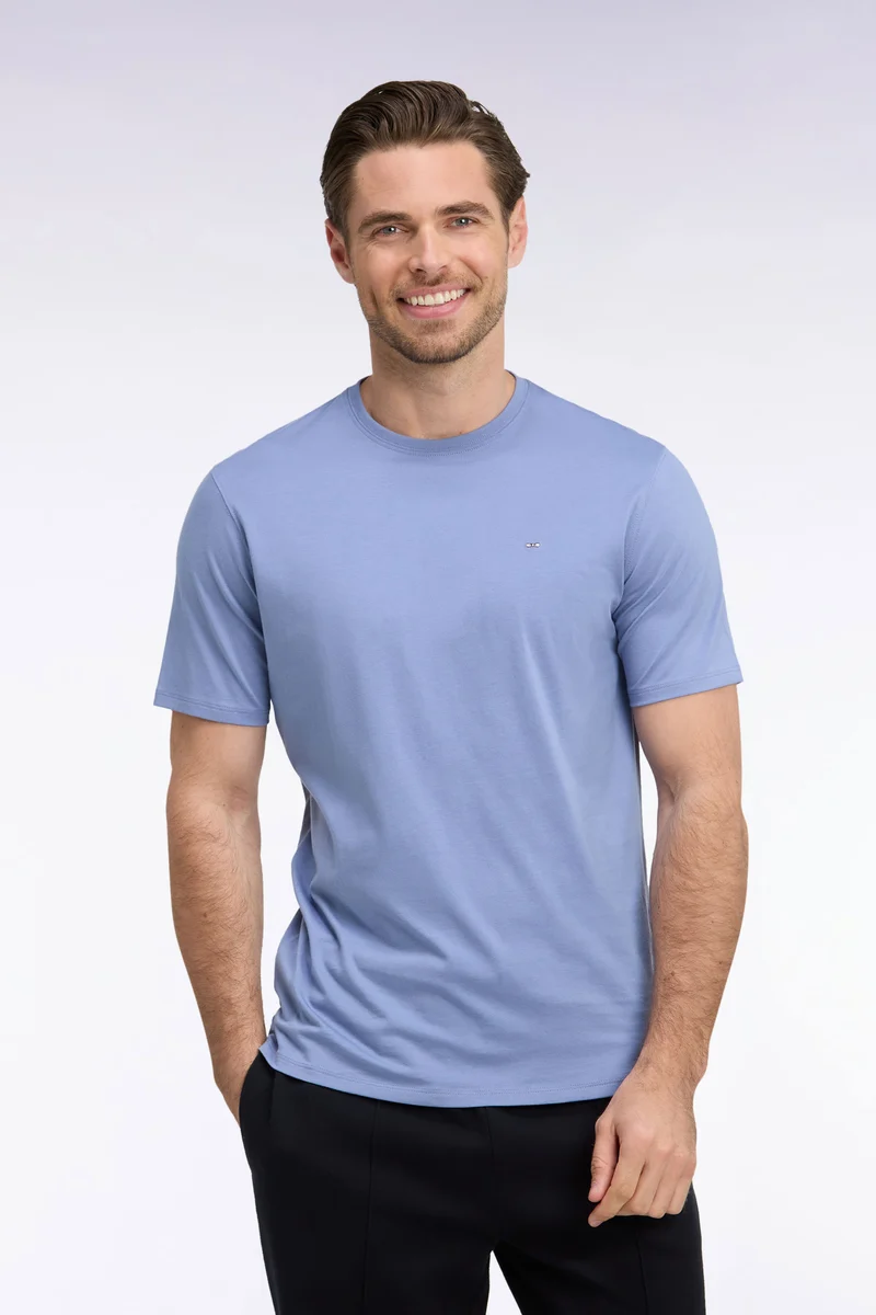 T-shirt manches courtes col rond en coton bleu coupe droite