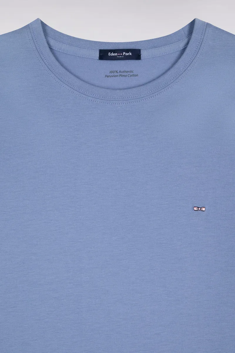 T-shirt manches courtes col rond en coton bleu coupe droite