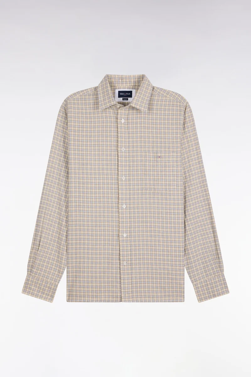 Chemise en coton à carreaux écrue coupe droite