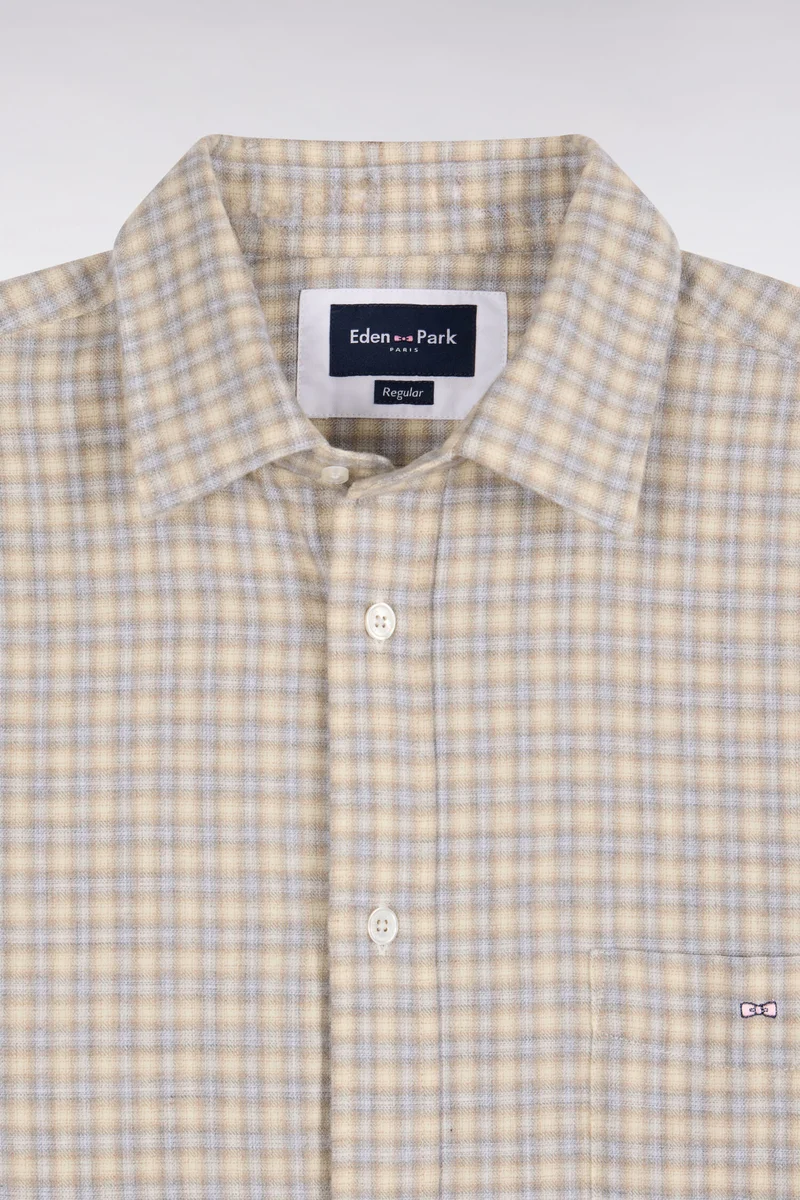Chemise en coton à carreaux écrue coupe droite