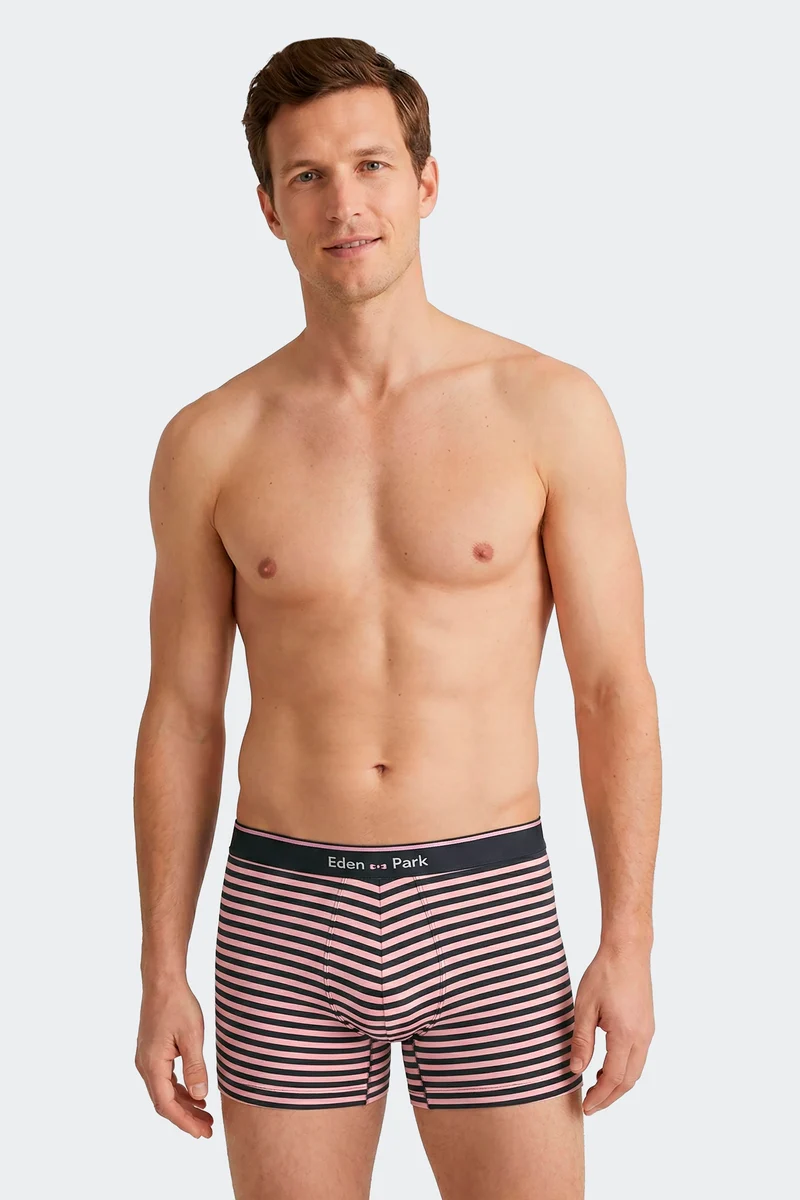Lot de 2 boxers en jersey de coton stretch unis marine et rayures roses
