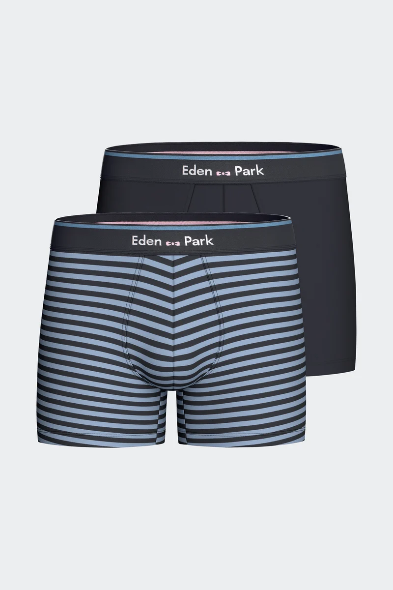 Lot de 2 boxers en jersey de coton stretch unis marine et rayures ciel