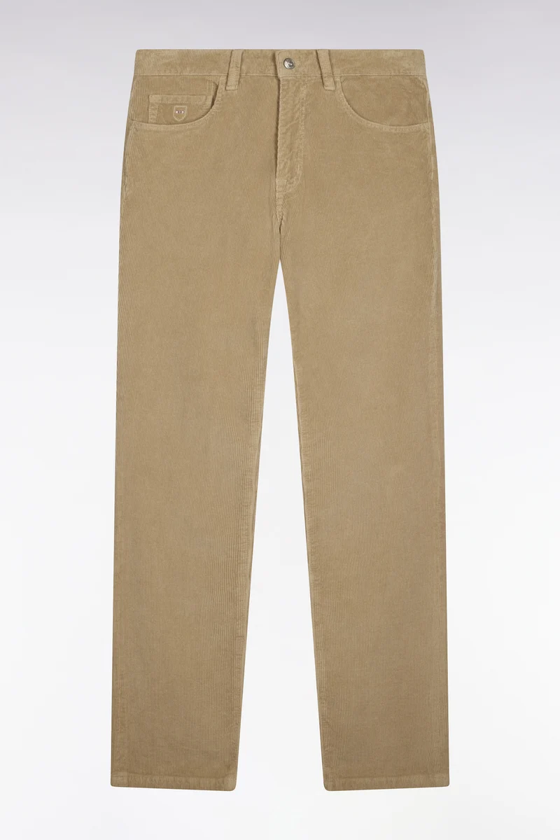 Pantalon 5 poches en velours côtelé beige coupe regular