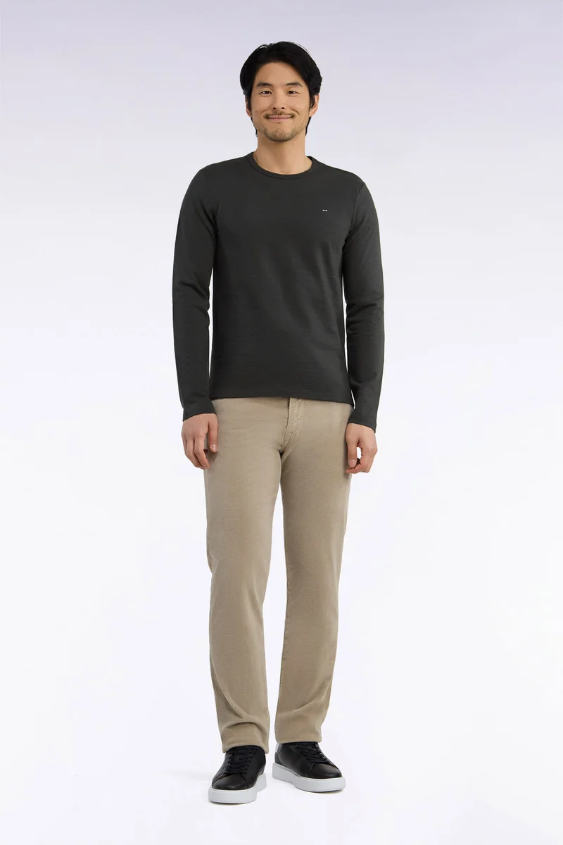 Pantalon 5 poches en velours côtelé beige coupe regular