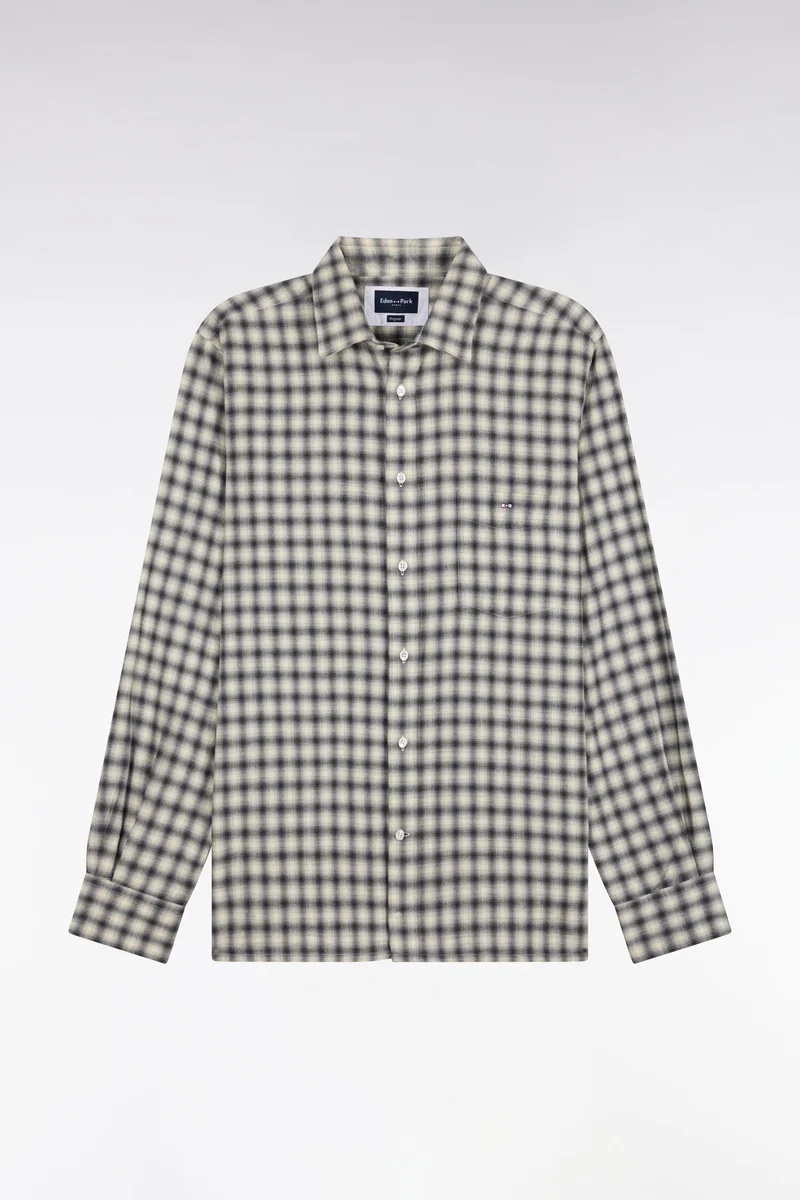 Chemise en coton à carreaux écrue coupe droite