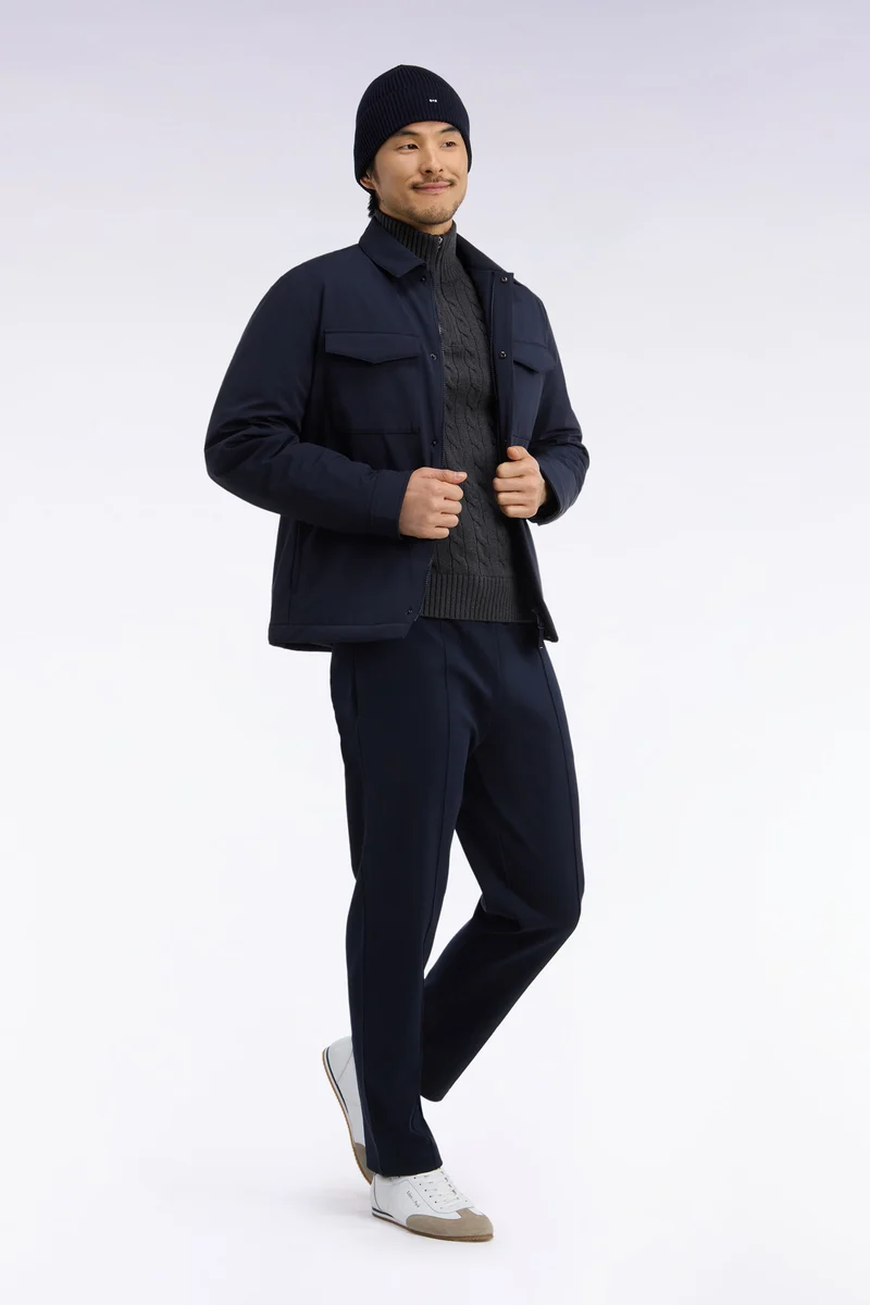 Surchemise en nylon stretch marine coupe droite