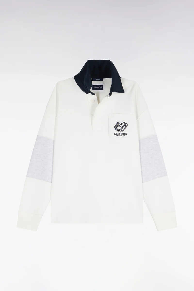 Sweatshirt unisexe à col maillot en interlock écru broderies héritage coupe loose