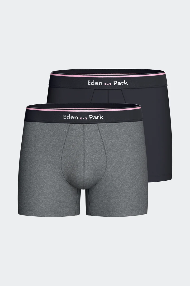 Lot de 2 boxers en jersey de coton stretch unis marine et gris