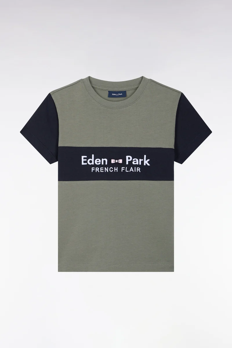T-shirt manches courtes en coton kaki coupe droite
