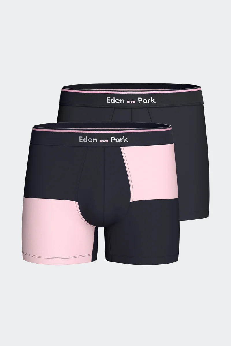 Lot de 2 boxers en jersey de coton stretch unis et damiers marine et rose