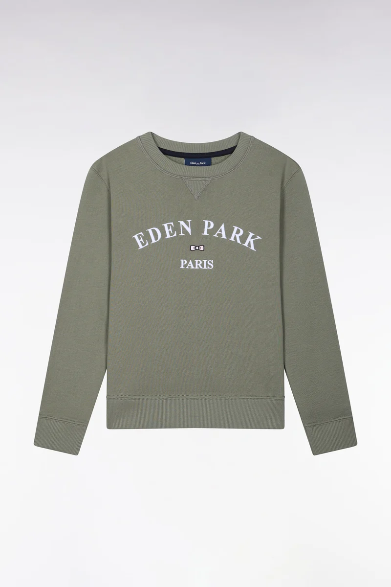 Sweatshirt en coton éponge kaki broderie Eden Park coupe droite