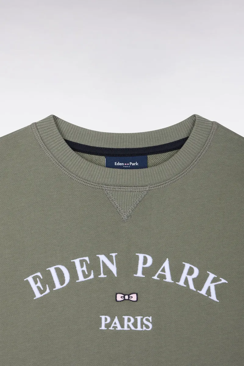 Sweatshirt en coton éponge kaki broderie Eden Park coupe droite