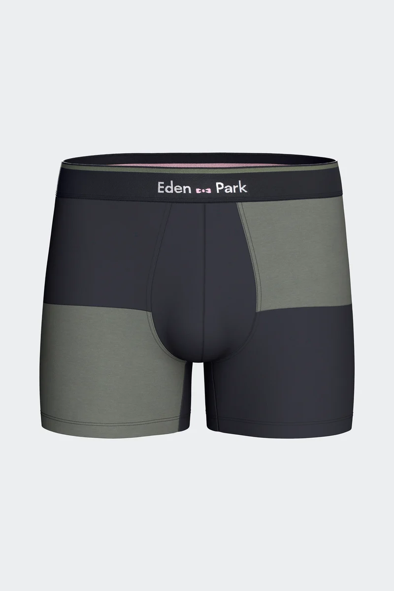 Lot de 2 boxers en jersey de coton stretch unis et damiers marine et kaki