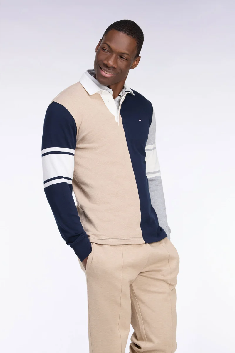 Maillot manches longues en jersey coton à découpe verticale beige