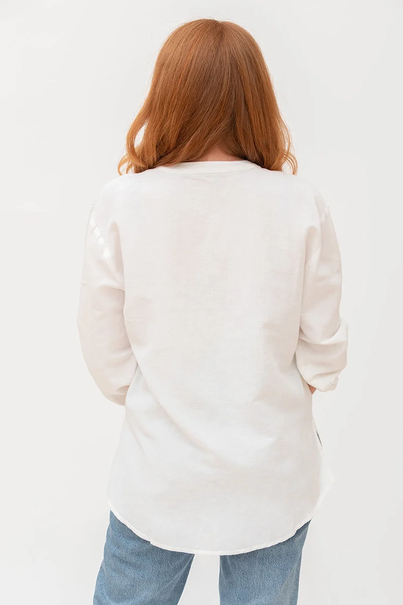 Blouse unie touche de lin | 3 couleurs