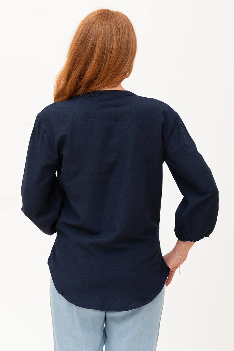 Blouse unie touche de lin | 3 couleurs