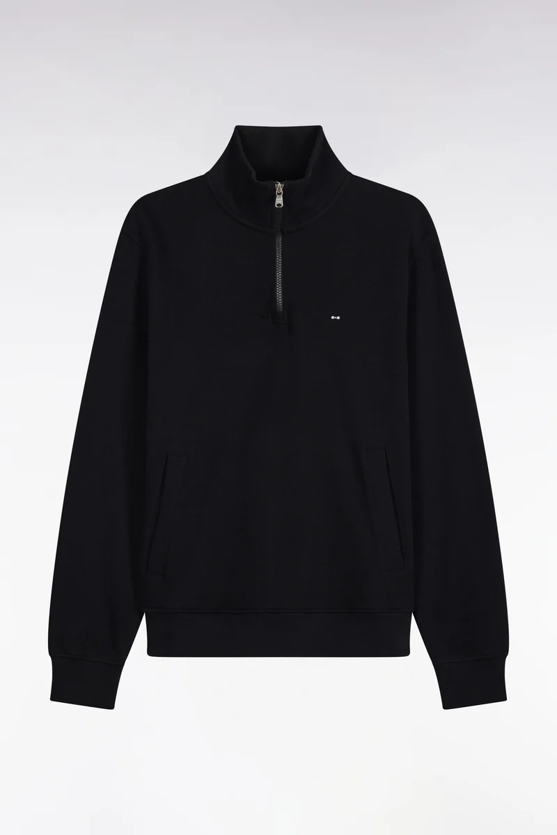 Sweatshirt col camionneur en molleton coton noir coupe droite
