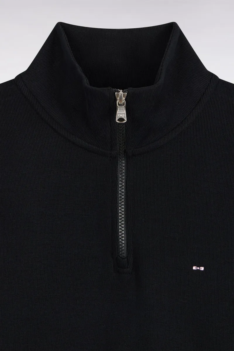 Sweatshirt col camionneur en molleton coton noir coupe droite