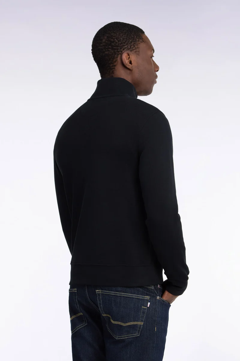 Sweatshirt col camionneur en molleton coton noir coupe droite
