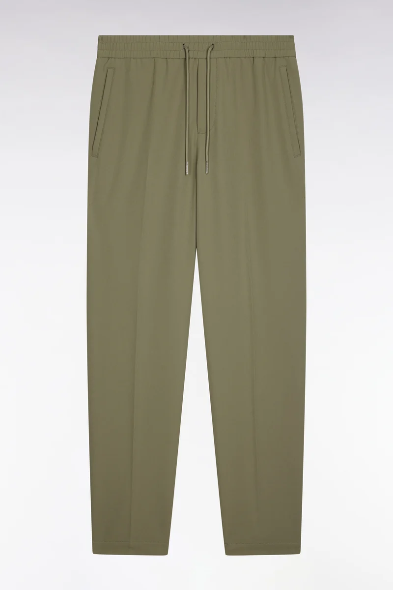 Pantalon à taille élastiquée en nylon stretch technique vert olive coupe Modern