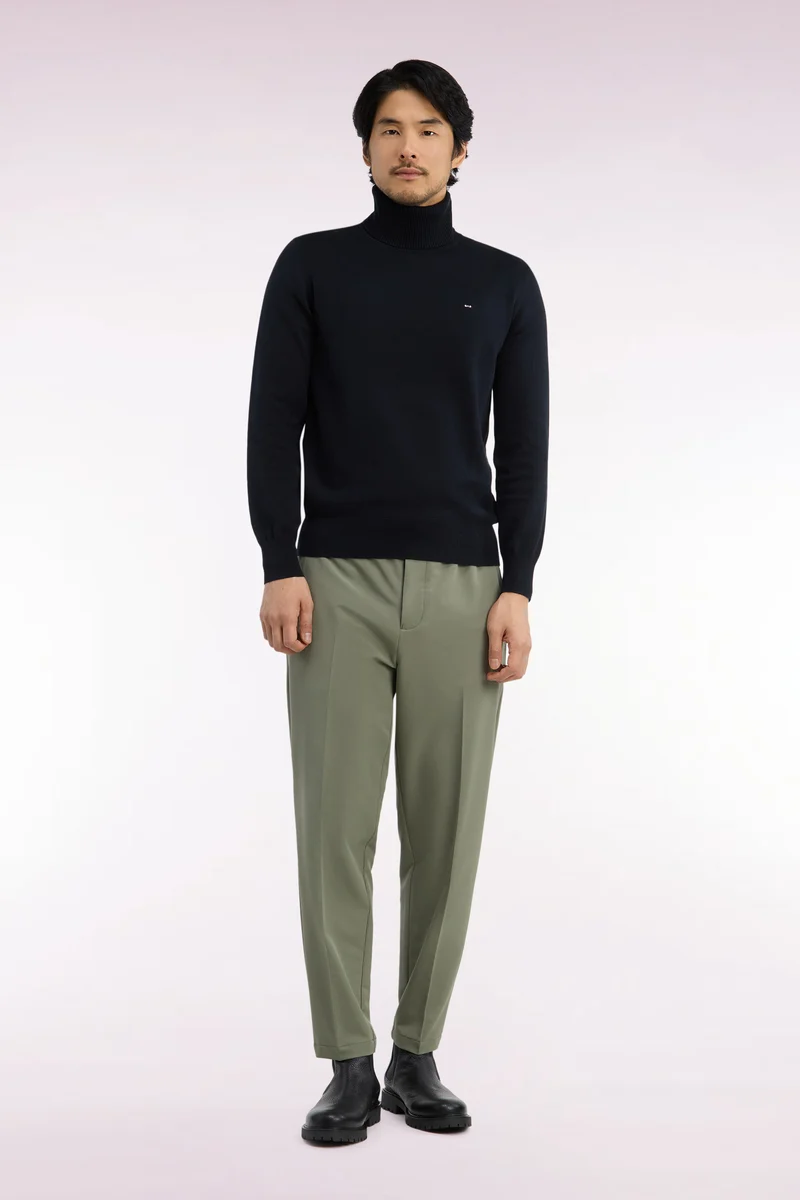 Pantalon à taille élastiquée en nylon stretch technique vert olive coupe Modern