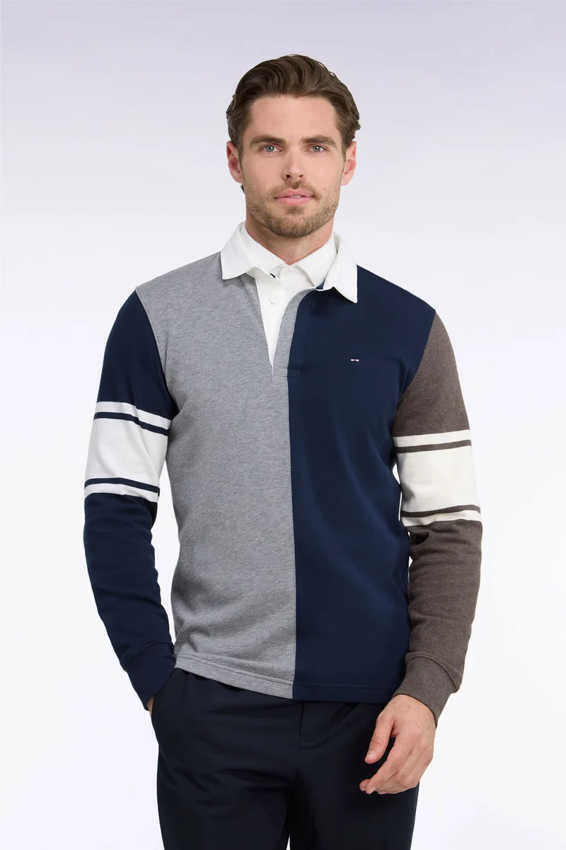 Maillot manches longues en jersey coton à découpe verticale gris