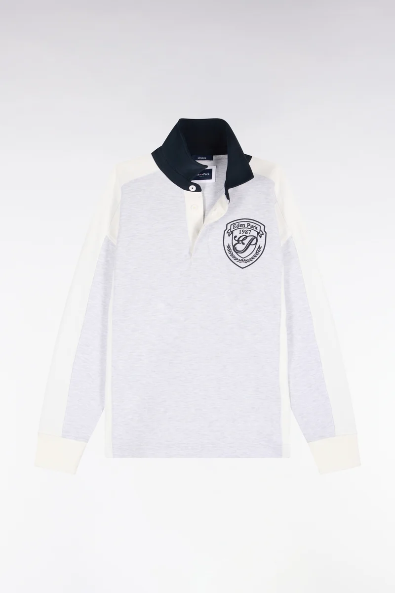 Sweatshirt unisexe à col maillot en interlock gris et découpes contrastées coupe loose