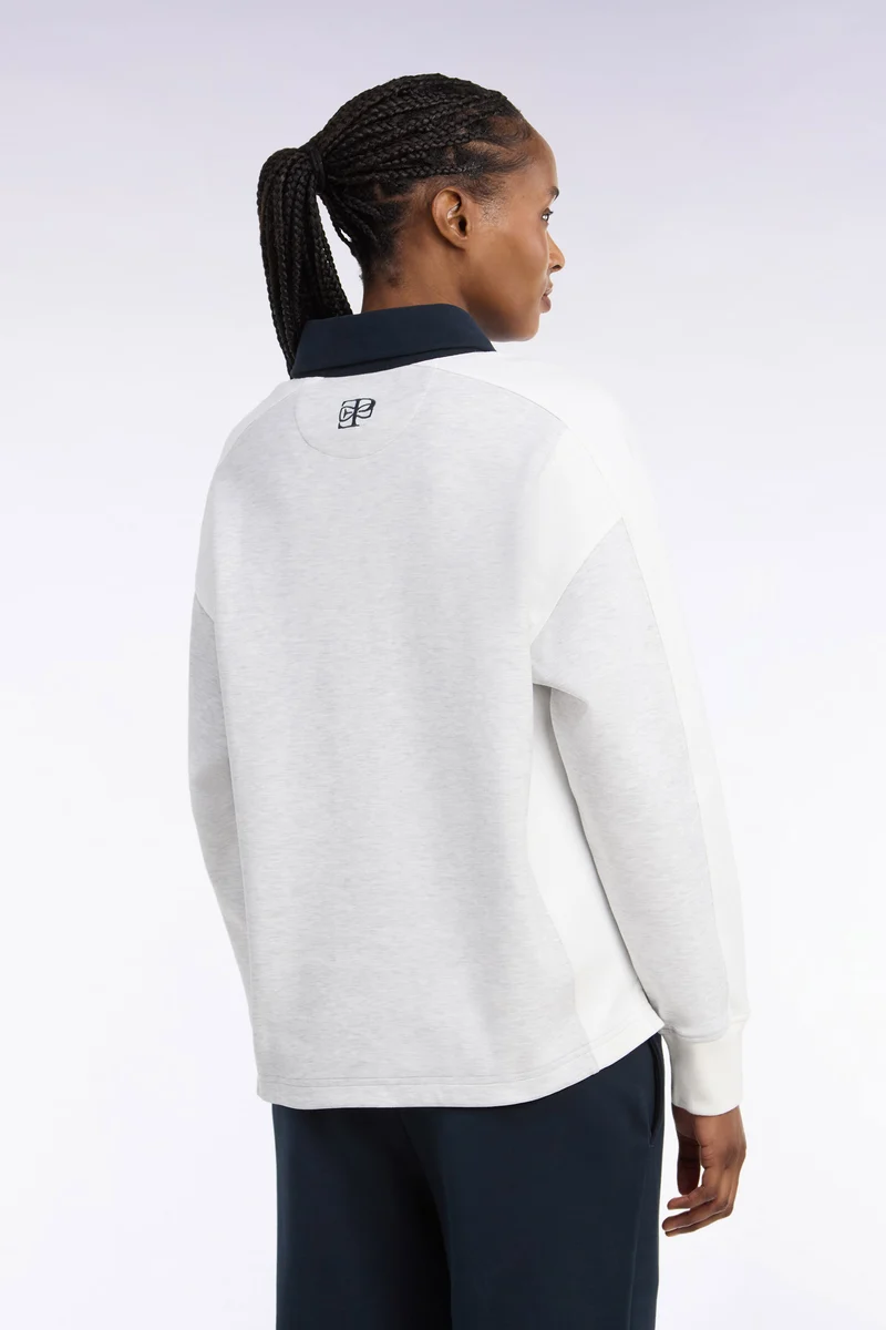 Sweatshirt unisexe à col maillot en interlock gris et découpes contrastées coupe loose
