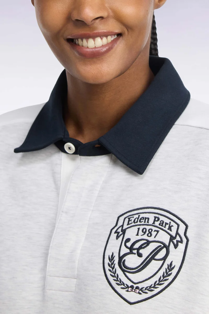 Sweatshirt unisexe à col maillot en interlock gris et découpes contrastées coupe loose